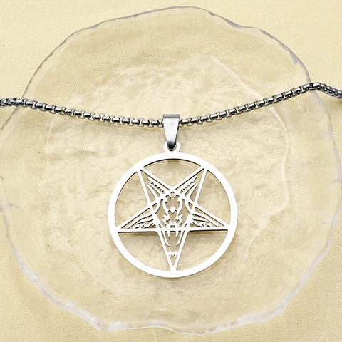 Collar de Colgante de Cabeza de Cabra Baphomet Pentagrama de Acero Inoxidable Joyería Punk Gótica Redonda Hueca Hombre Mujer Regalo Halloween