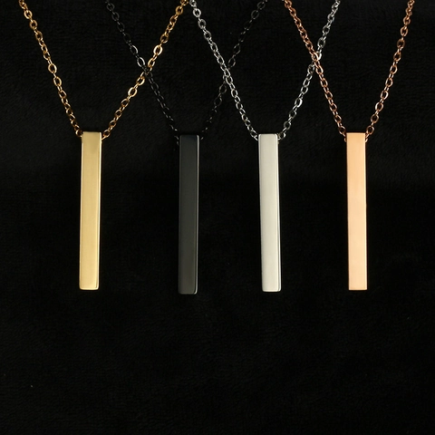 Minimalistische Edelstahl Vertikale Rechteckige Bar Anhänger Halskette Personalisierte Gravierbare Geometrische Lange Streifen Halskette Für Unisex Mode Schmuck