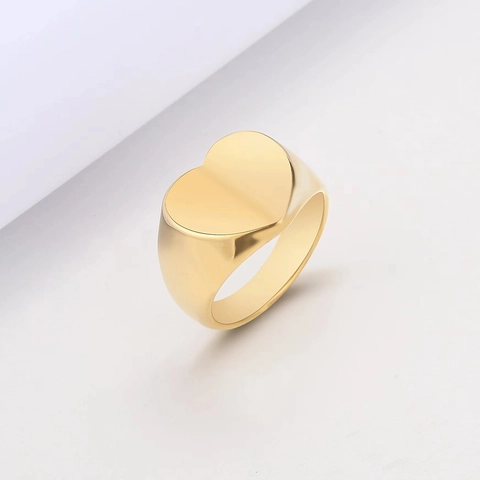 Minimalistischer Edelstahl Herz Siegelring Für Damen Herren Hochglanzpoliert Gold Schwarz Roségold Silber Modeschmuck