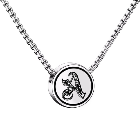 Gothic Initial Letter Pendant Necklace Stainless Steel Retro Round Coin Medal Box Chain Jewelry Gift For Men Women