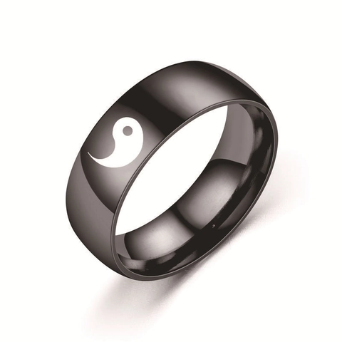 8mm Stainless Steel Yin Yang Tai Chi Bagua Ring Vintage Ethnic Style Polished Band Ring For Men Women Couple Jewelry