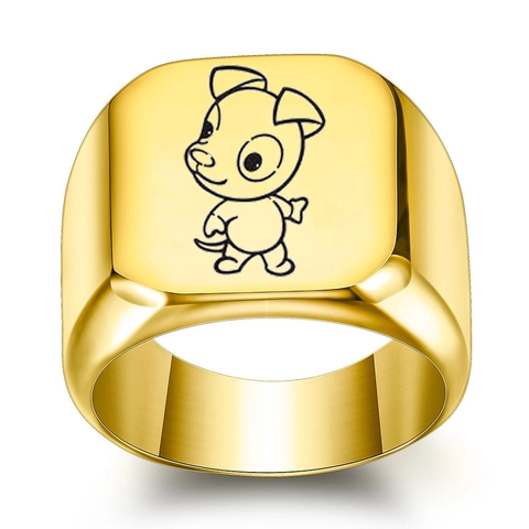 Minimalist Stainless Steel Chinese Zodiac Signet Ring Cartoon Animal Pattern Polished Gold Silver Finger Ring Fashion Jewelry Gift For Men Women