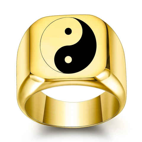 Stainless Steel Tai Chi Yin Yang Signet Ring Men Women Minimalist Laser Engraved Geometric Fashion Jewelry Ring Accessory