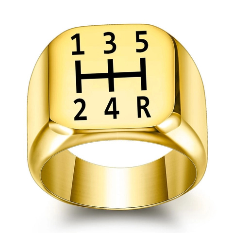 Vintage Stainless Steel Manual Gear Shift Pattern Signet Ring Square Face Laser Engraved Punk Ring For Men Car Lovers