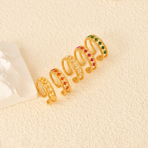Anillo Abierto de Acero Inoxidable Hueco Geométrico Vintage Para Mujer Anillo de Joyería Ajustable Chapado en Oro con Strass en Rombo
