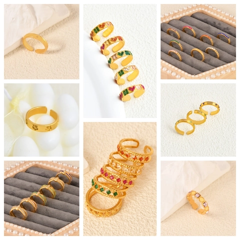 Mode Bague Ouverte Ajustable En Acier Inoxydable Pour Femme Émail Goutte Huile Cœur Mauvais Œil Strass Incrusté Bijoux Cadeau