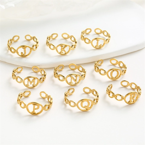 Edelstahl Initialen Buchstaben Ring Für Damen 18K Gold Silber Plattiert Verstellbar Hohl Kette Band A-Z Offen Fingerring