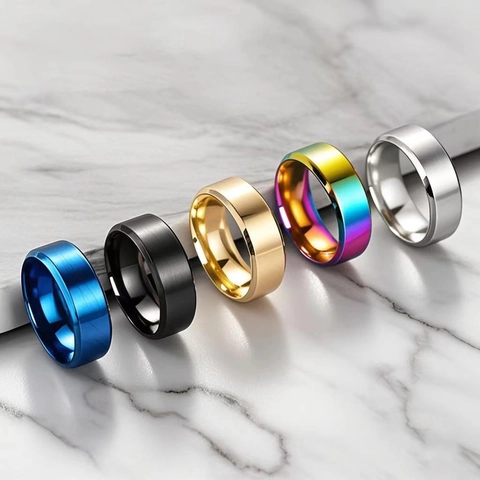 Bague Anneau en Acier Inoxydable Minimaliste Pour Homme Femme Bord Biseauté Mat Brillant Bijoux de Mode Cadeau