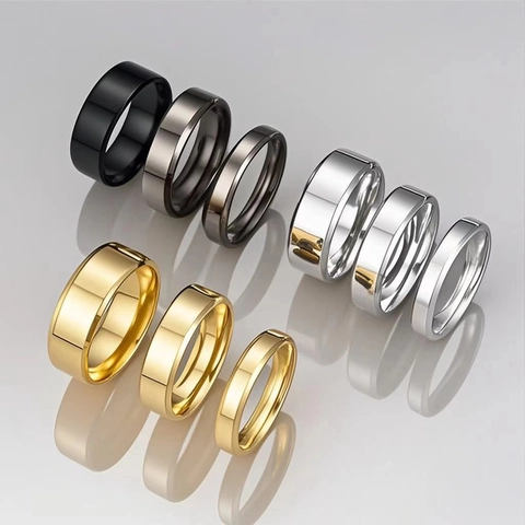 Bague Anneau Simple en Acier Inoxydable Poli pour Hommes Femmes Bord Biseauté Haute Brillance Bijoux de Mode Quotidien