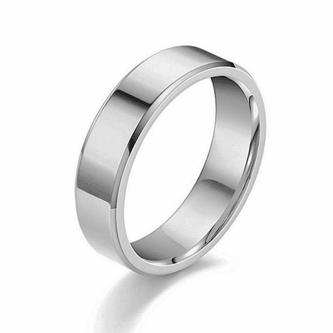 Bague Anneau Simple en Acier Inoxydable Poli pour Hommes Femmes Bord Biseauté Haute Brillance Bijoux de Mode Quotidien
