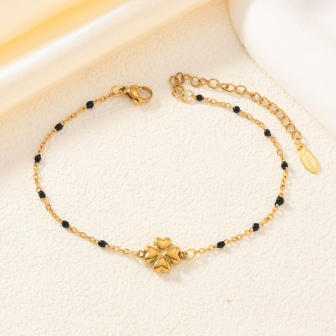 Böhmisches Edelstahl Vierblättriges Kleeblatt Armband Für Damen Vergoldet Herzform Buntes Perlenkette Armband Schmuck