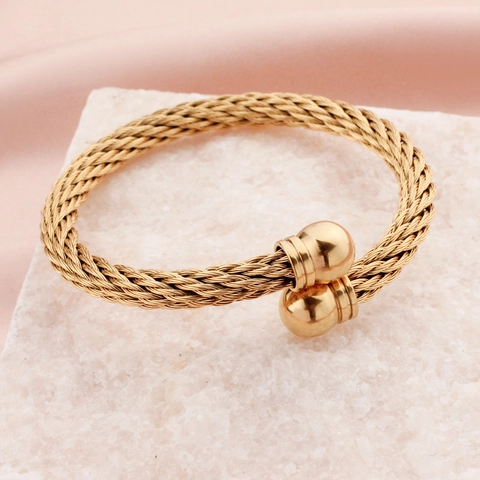 Bracciale Rigido Minimalista in Acciaio Inossidabile a Cavo Intrecciato per Uomo Donna Hip Hop Punk Polsino Regolabile Gioielli