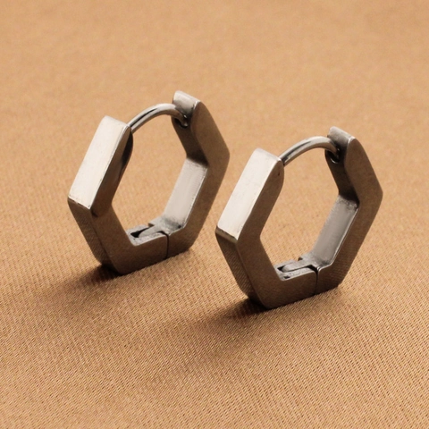 Minimalistische Titanstahl Geometrische Sechseck Huggie Ohrringe Für Damen Herren Hip Hop Poliertes Edelstahl Sechseckig Schmuck