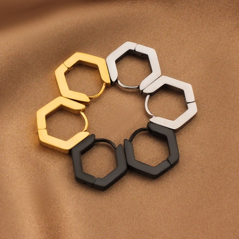 Minimalistische Titanstahl Geometrische Sechseck Huggie Ohrringe Für Damen Herren Hip Hop Poliertes Edelstahl Sechseckig Schmuck