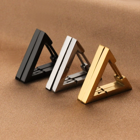 Pendientes de Aro de Triángulo Geométricos de Acero Inoxidable Pulido Minimalista Punk Hip Hop Joyería Oro Negro Plata