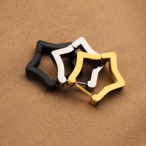 Boucles d'Oreilles Créoles Étoile Pentagramme en Acier Inoxydable Minimaliste pour Hommes Femmes Bijoux de Mode Hip Hop