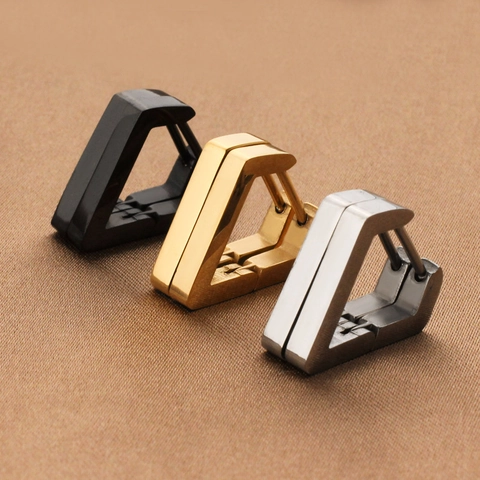 Minimalistische Edelstahl Dreieck Creolen Für Herren Damen Geometrischer Hip Hop Punk Schmuck Gold Silber Schwarz