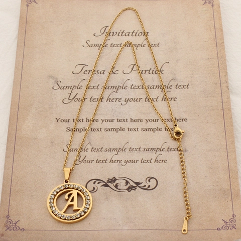 Collar con Colgante de Letra Inicial Redonda de Acero Inoxidable Chapado en Oro con Strass para Mujer Joyería de Moda