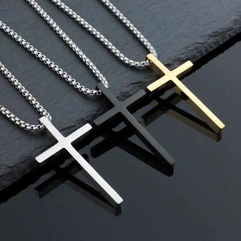 Collier Pendentif Croix en Acier Titane Minimaliste pour Homme Femme Poli Style de Rue Bijoux Chaîne Maille Miroir Cadeau