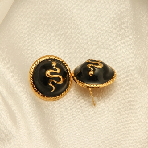 Pendientes de Serpiente de Acero de Titanio Chapado en Oro de 18K Vintage para Mujer Estilo Griego Antiguo Joyería