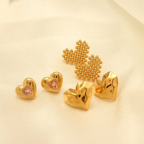 Pendientes de Corazón de Acero de Titanio para Mujer Bañados en Oro de 18K Pendientes de Aro de Corazón Dulce Joyería Regalo de San Valentín