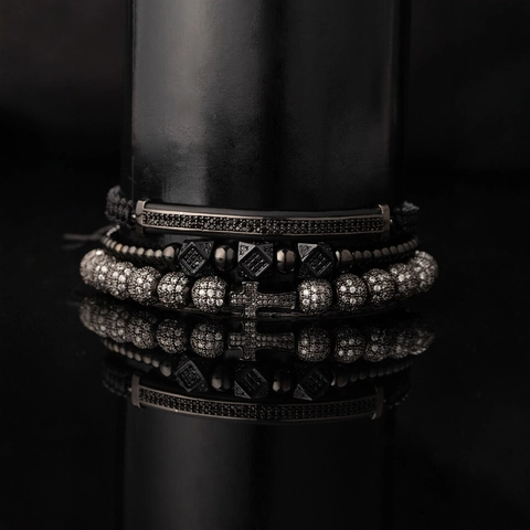 Punk Acero Inoxidable Cruz Diamantes de Imitación Pulsera Set para Hombres Mujeres Hip Hop Pavé Circón Estilo Joyería