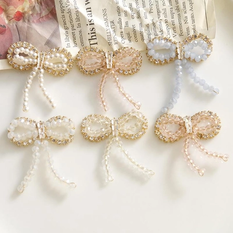 DIY Bowknot Tassel Charms For Jewelry Making Alloy Rhinestone Faux Artificial Pearl Bow Dangle For Earring Hair Accessories Crafts