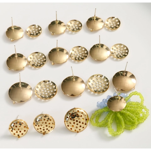 Tiges de Boucles d'Oreilles en Cuivre Plaqué Or de Haute Qualité DIY Accessoires de Bijoux Avec Base Tamis Ronde pour Femmes