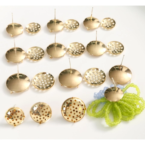 Tiges de Boucles d'Oreilles en Cuivre Plaqué Or de Haute Qualité DIY Accessoires de Bijoux Avec Base Tamis Ronde pour Femmes
