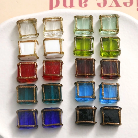Quadratische Lampwork Glasperlen Mit Goldrand Glitzerpulver DIY Schmuckherstellung Perlen Für Armbänder Halsketten Damen Zubehör