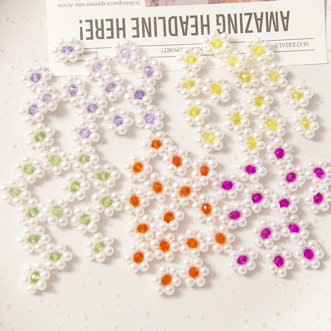 Handmade Woven Artificial Pearl Flower Beads Colorful Acrylic Crystal Core Floral Charms For DIY Jewelry Making