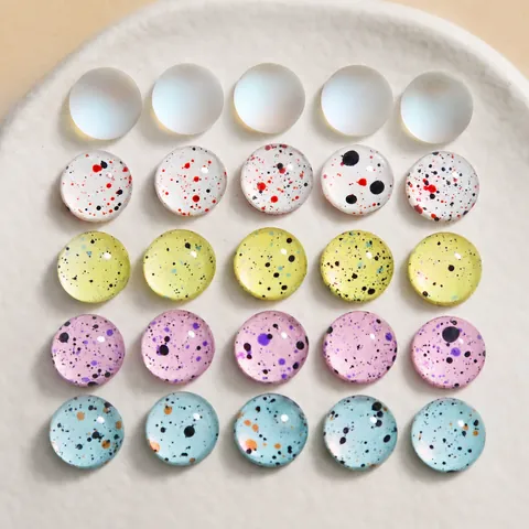 Japanese Style Ink Splatter Glass Cabochons DIY Jewelry Accessories For Earring Hair Clip Making Phone Case Decor Round Half Beads