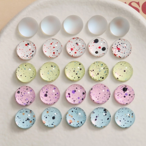 Japanese Style Ink Splatter Glass Cabochons DIY Jewelry Accessories For Earring Hair Clip Making Phone Case Decor Round Half Beads