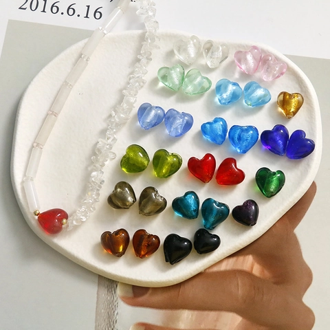 Perline di Vetro a Forma di Cuore in Stile Pittura a Olio Vintage Con Foglia d'Argento Ciondoli per Creazione Gioielli Fai-da-te
