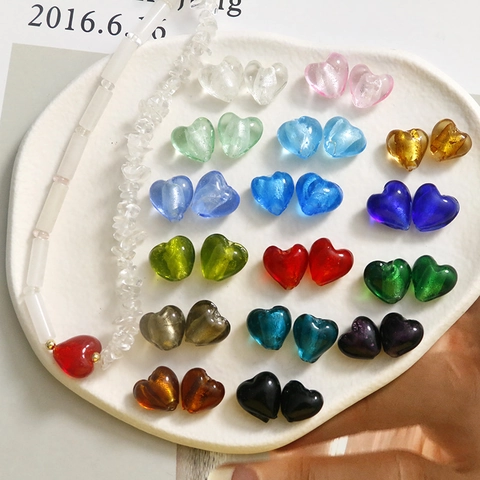Perline di Vetro a Forma di Cuore in Stile Pittura a Olio Vintage Con Foglia d'Argento Ciondoli per Creazione Gioielli Fai-da-te