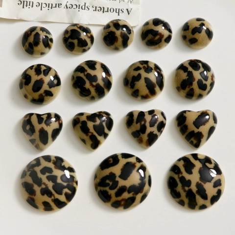 Vintage Leopard Print Resin Heart Round Cabochons DIY Jewelry Patches For Earrings Hairpin Phone Case Decoration Accessories