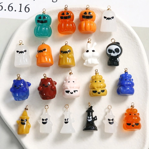 Halloween Citrouille Fantôme Crâne Dessin Animé Breloques en Résine Accessoires DIY pour Fabrication de Bijoux Boucles d'Oreilles Barrettes