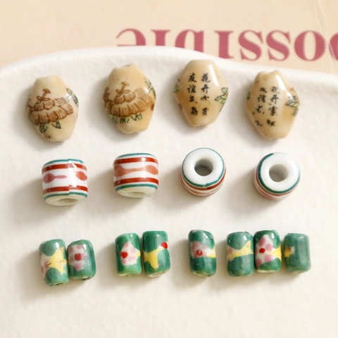 Vintage Chinese Style Hand Painted Ceramic Beads For DIY Jewelry Making Calligraphy Floral Porcelain Spacer Beads