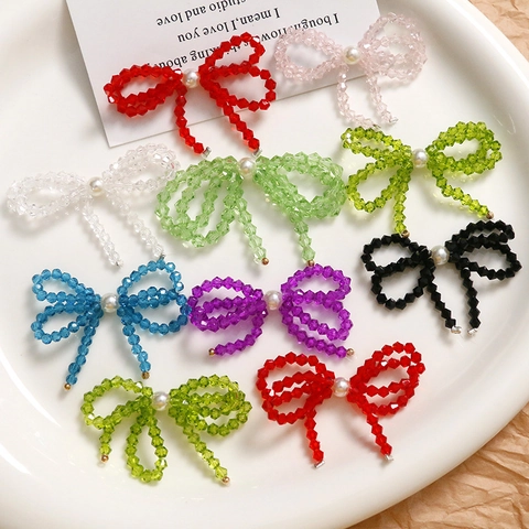 Handmade Beaded Bowknot Acrylic Charms With Artificial Pearl For DIY Earrings Hair Accessories Jewelry Making Craft