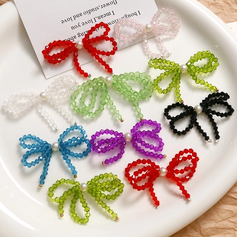 Handmade Beaded Bowknot Acrylic Charms With Artificial Pearl For DIY Earrings Hair Accessories Jewelry Making Craft