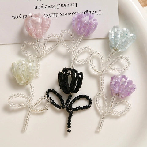 Handgewebte Perlen Tulpenblüten Charms Für DIY Schmuckherstellung Süße Acryl Blumenanhänger Für Ohrringe Handgemachtes Bastelzubehör