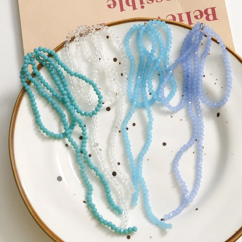 DIY Jewelry Making Acrylic Faceted Beaded Long Tassel Chain Accessories For Earring Hair Bowknot Material Transparent Sky Blue