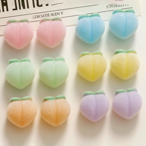Cute Flocked Peach Resin Charms DIY Jewelry Making Accessories For Earrings Hair Clips Sweet Fruit Shaped Craft Materials