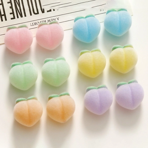 Cute Flocked Peach Resin Charms DIY Jewelry Making Accessories For Earrings Hair Clips Sweet Fruit Shaped Craft Materials