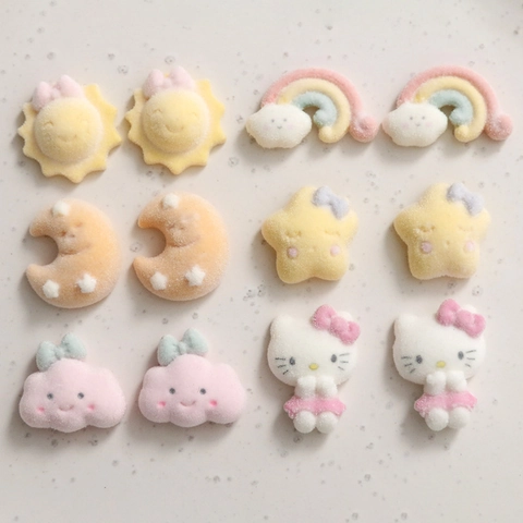 Cute Cartoon Flocked Resin Accessories DIY Handmade Materials Sun Moon Star Cloud Rainbow Charms For Jewelry Making Decor