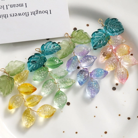 Handmade Glass Lampwork Leaf Fruit Pendants Gradient Color Forest Style DIY Jewelry Making Accessories For Earrings Hairpins