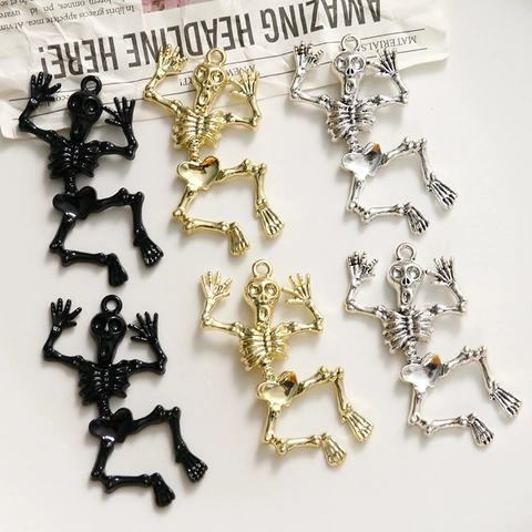 Halloween Spooky Skeleton Alloy Charms DIY Earrings Hair Accessories Pendants Materials For Jewelry Making Phone Case Decor
