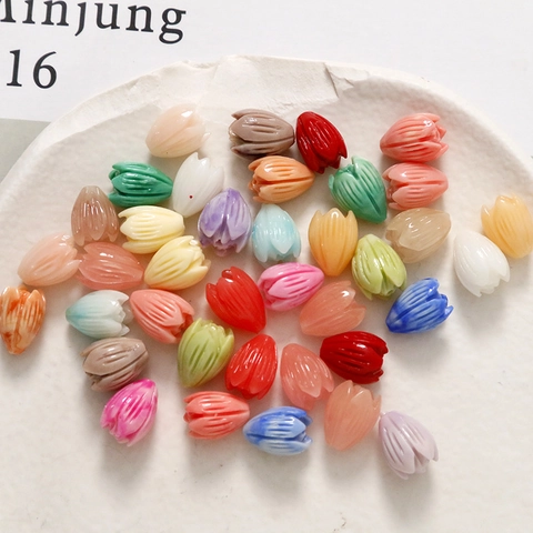 Macaron Artificial Pearl Tulip Flower Beads For DIY Jewelry Making Accessories Bracelet Necklace Hair Clips Crafting Beads