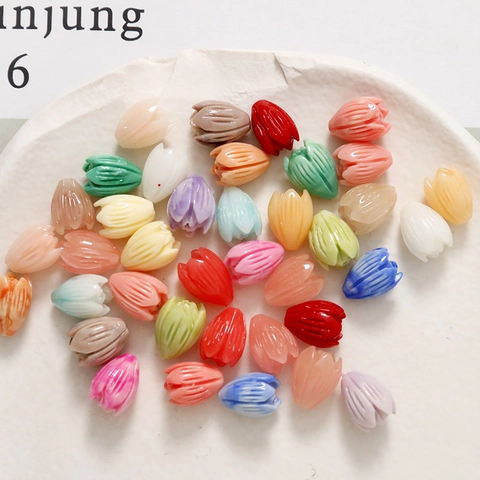 Macaron Artificial Pearl Tulip Flower Beads For DIY Jewelry Making Accessories Bracelet Necklace Hair Clips Crafting Beads