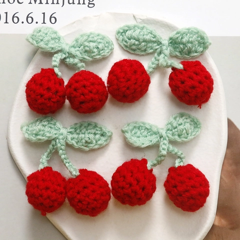 Handmade Crochet Cherry Cotton Thread DIY Jewelry Accessories For Hair Clips Phone Case Decor Sweet Fruit Woven Ornament